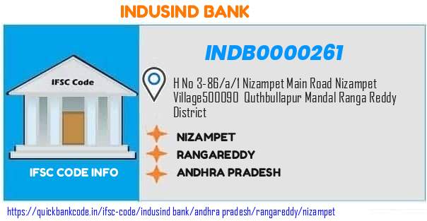 Indusind Bank Nizampet INDB0000261 IFSC Code