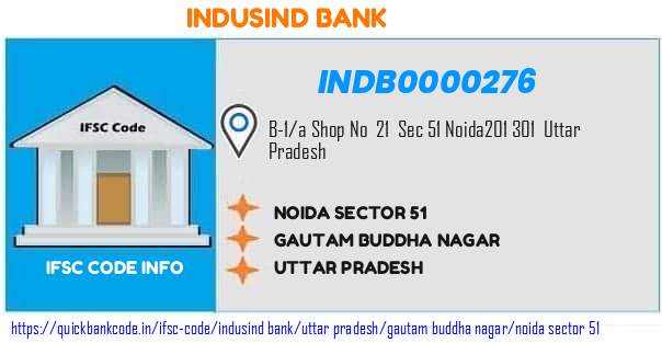 Indusind Bank Noida Sector 51 INDB0000276 IFSC Code