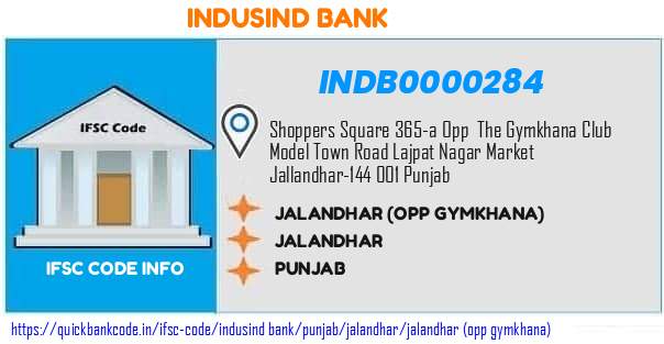 Indusind Bank Jalandhar opp Gymkhana INDB0000284 IFSC Code