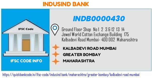 INDB0000430 Indusind Bank. KALBADEVI ROAD, MUMBAI