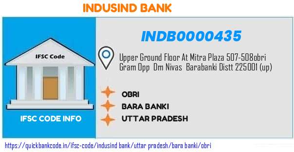 Indusind Bank Obri INDB0000435 IFSC Code