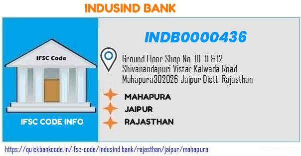 Indusind Bank Mahapura INDB0000436 IFSC Code