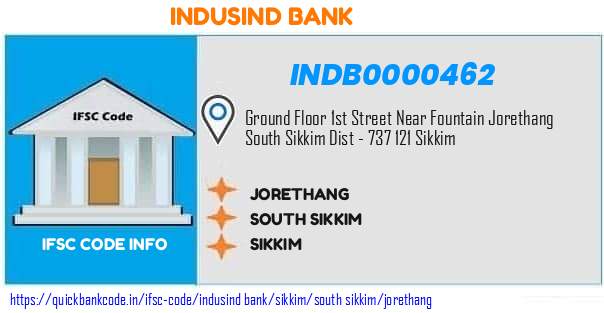 Indusind Bank Jorethang INDB0000462 IFSC Code