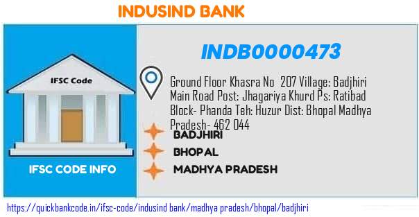 Indusind Bank Badjhiri INDB0000473 IFSC Code