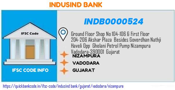 Indusind Bank Nizampura INDB0000524 IFSC Code