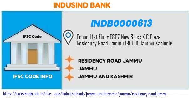 Indusind Bank Residency Road Jammu INDB0000613 IFSC Code