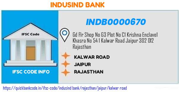 Indusind Bank Kalwar Road INDB0000670 IFSC Code