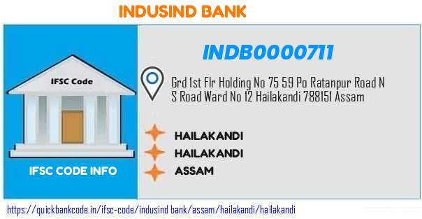 Indusind Bank Hailakandi INDB0000711 IFSC Code