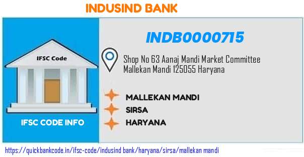 Indusind Bank Mallekan Mandi INDB0000715 IFSC Code