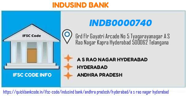 Indusind Bank A S Rao Nagar Hyderabad INDB0000740 IFSC Code