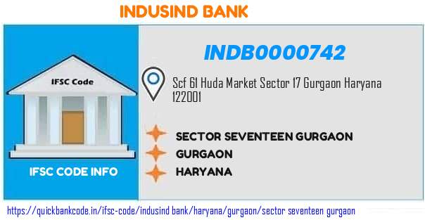 Indusind Bank Sector Seventeen Gurgaon INDB0000742 IFSC Code