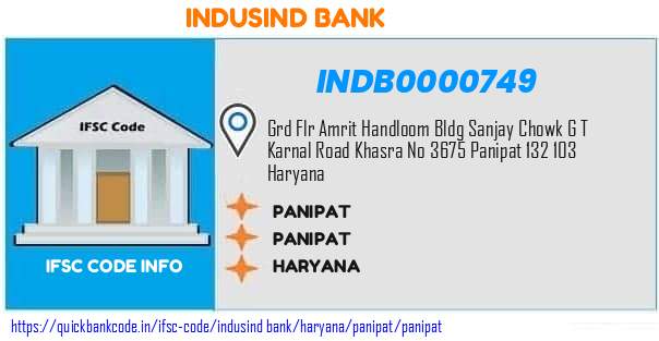 Indusind Bank Panipat INDB0000749 IFSC Code