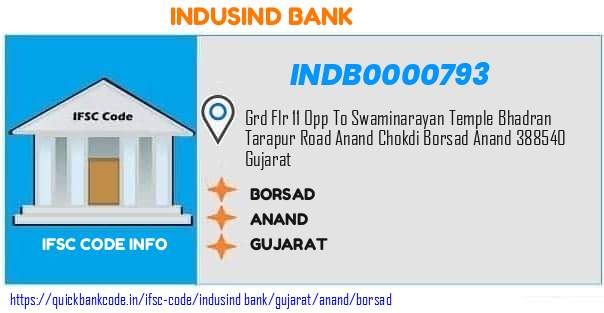 Indusind Bank Borsad INDB0000793 IFSC Code