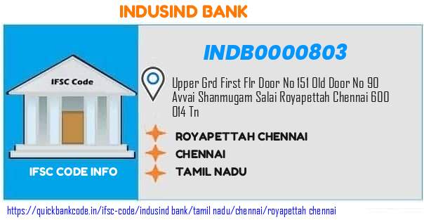 Indusind Bank Royapettah Chennai INDB0000803 IFSC Code