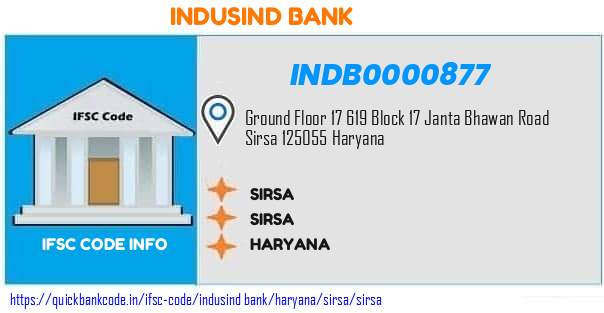 Indusind Bank Sirsa INDB0000877 IFSC Code