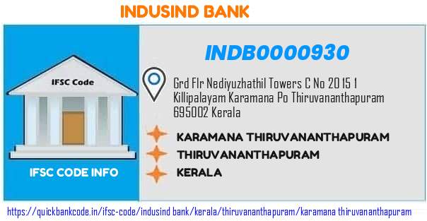 Indusind Bank Karamana Thiruvananthapuram INDB0000930 IFSC Code