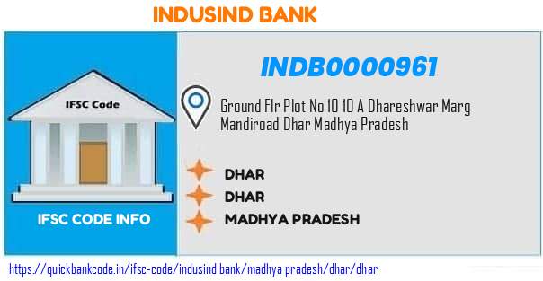 Indusind Bank Dhar INDB0000961 IFSC Code
