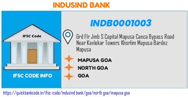 Indusind Bank Mapusa Goa INDB0001003 IFSC Code