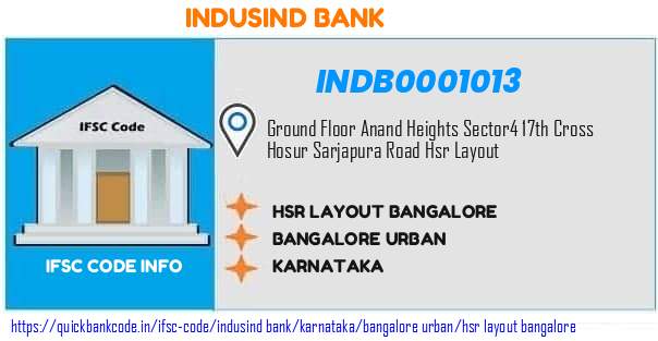 Indusind Bank Hsr Layout Bangalore INDB0001013 IFSC Code