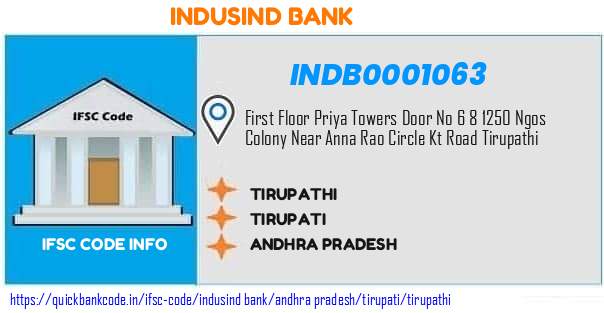 Indusind Bank Tirupathi INDB0001063 IFSC Code