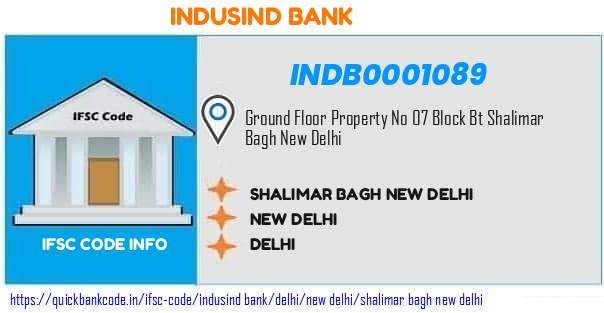 Indusind Bank Shalimar Bagh New Delhi INDB0001089 IFSC Code