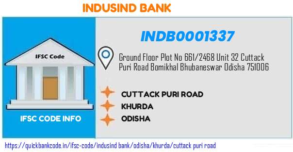 Indusind Bank Cuttack Puri Road INDB0001337 IFSC Code