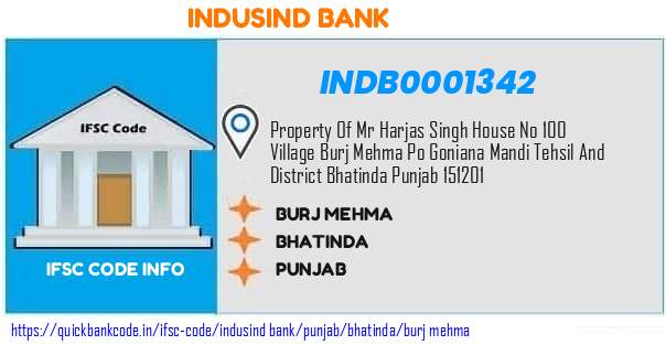 Indusind Bank Burj Mehma INDB0001342 IFSC Code
