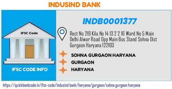 Indusind Bank Sohna Gurgaon Haryana INDB0001377 IFSC Code