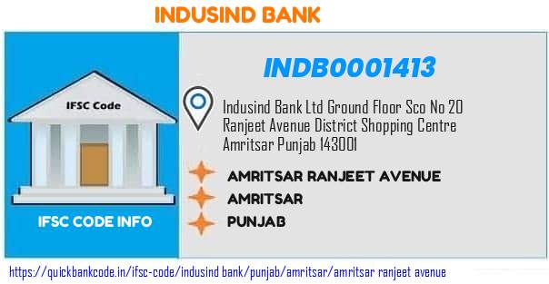 Indusind Bank Amritsar Ranjeet Avenue INDB0001413 IFSC Code