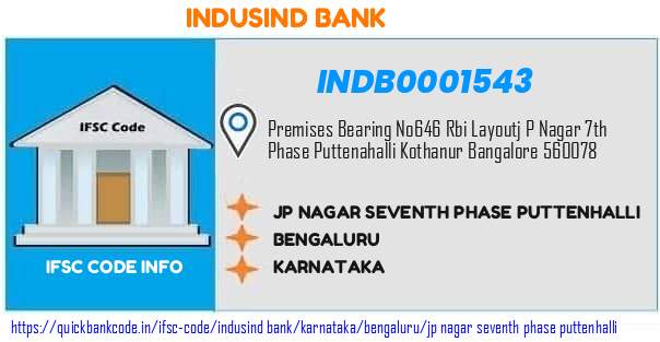 Indusind Bank Jp Nagar Seventh Phase Puttenhalli INDB0001543 IFSC Code