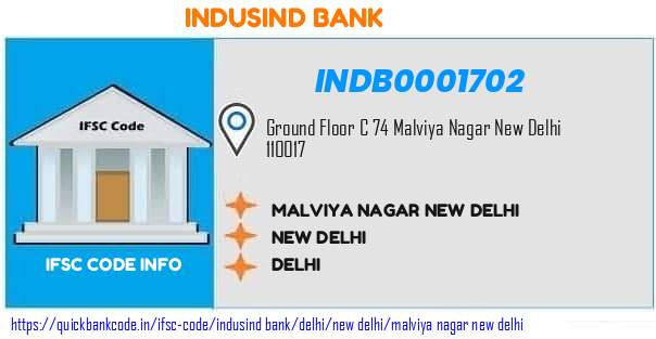 Indusind Bank Malviya Nagar New Delhi INDB0001702 IFSC Code