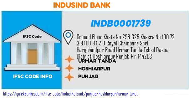 Indusind Bank Urmar Tanda INDB0001739 IFSC Code