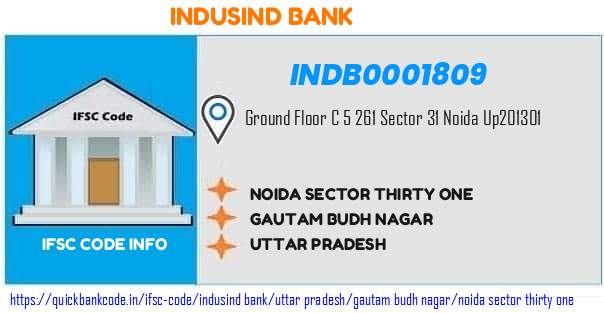 Indusind Bank Noida Sector Thirty One INDB0001809 IFSC Code