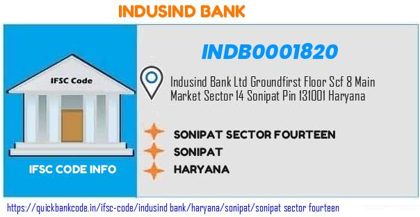 Indusind Bank Sonipat Sector Fourteen INDB0001820 IFSC Code
