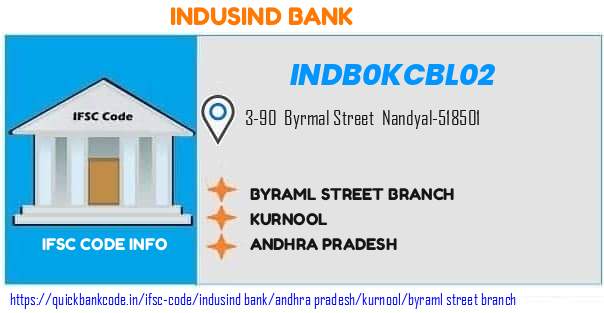 INDB0KCBL02 Indusind Bank. BYRAML STREET BRANCH