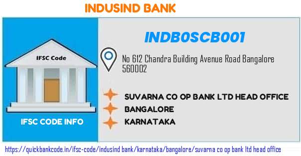 Indusind Bank Suvarna Co Op Bank  Head Office INDB0SCB001 IFSC Code