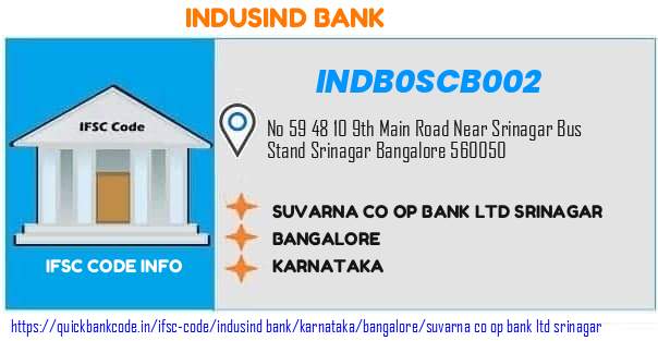 Indusind Bank Suvarna Co Op Bank  Srinagar INDB0SCB002 IFSC Code