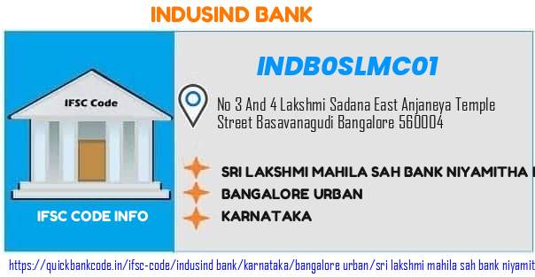 INDB0SLMC01 Indusind Bank. SRI LAKSHMI MAHILA SAH BANK NIYAMITHA BASAVANAGUDI