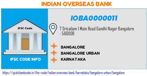 Indian Overseas Bank Bangalore IOBA0000011 IFSC Code
