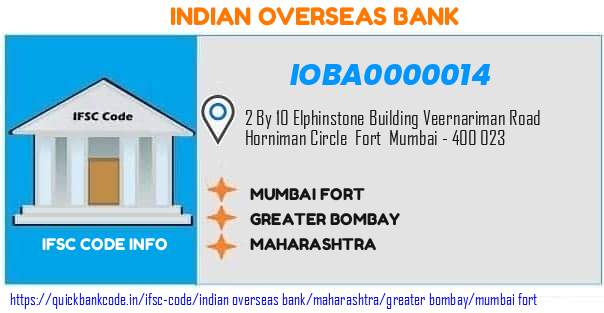 IOBA0000014 Indian Overseas Bank. MUMBAI FORT