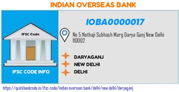 Indian Overseas Bank Daryaganj IOBA0000017 IFSC Code