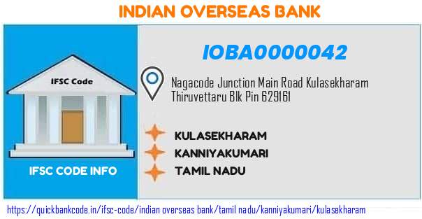 Indian Overseas Bank Kulasekharam IOBA0000042 IFSC Code