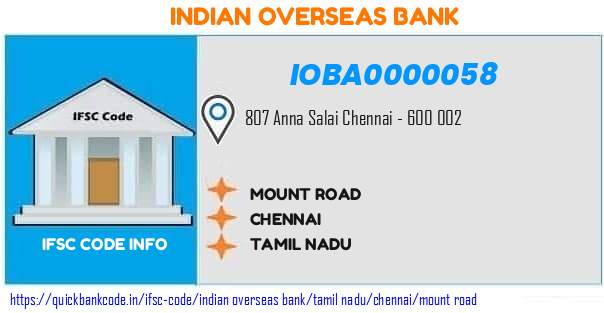 Indian Overseas Bank Mount Road IOBA0000058 IFSC Code