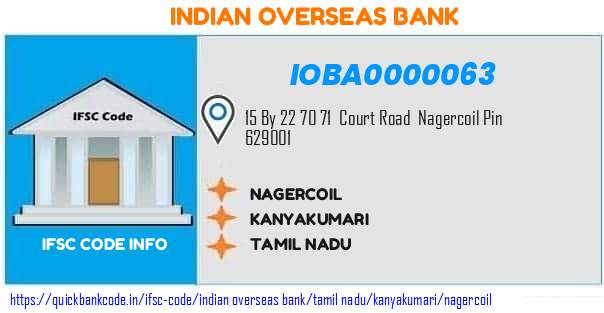 Indian Overseas Bank Nagercoil IOBA0000063 IFSC Code