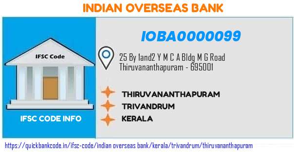 Indian Overseas Bank Thiruvananthapuram IOBA0000099 IFSC Code