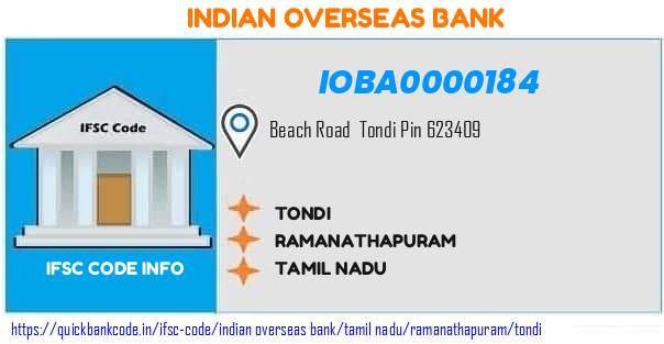 Indian Overseas Bank Tondi IOBA0000184 IFSC Code