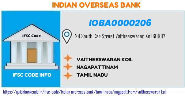 Indian Overseas Bank Vaitheeswaran Koil IOBA0000206 IFSC Code