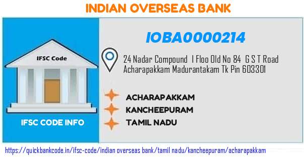 Indian Overseas Bank Acharapakkam IOBA0000214 IFSC Code