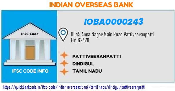 Indian Overseas Bank Pattiveeranpatti IOBA0000243 IFSC Code