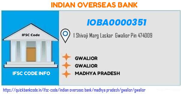 Indian Overseas Bank Gwalior IOBA0000351 IFSC Code